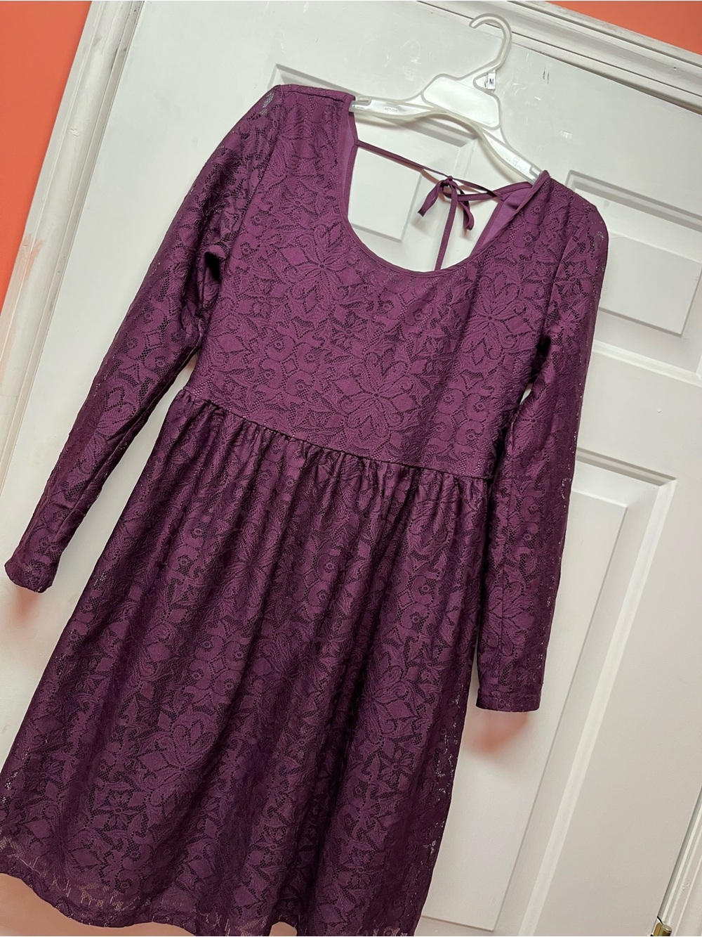 Xhilaration Plum Lace Long-Sleeve Scoop Back Dress